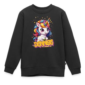 DENNISE - Beau prénom de fille avec une jolie licorne - Sweat Premium enfant bio - noir - Devant - AI Model Kid Female (0cm)