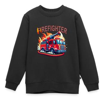 Pompiers avec camion de pompiers - Sweat Premium enfant bio - noir - Devant - AI Model Kid Female (0cm)