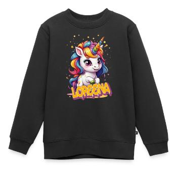 LOREENA - Beau prénom de fille avec une jolie licorne - Sweat Premium enfant bio - noir - Devant - AI Model Kid Female (0cm)
