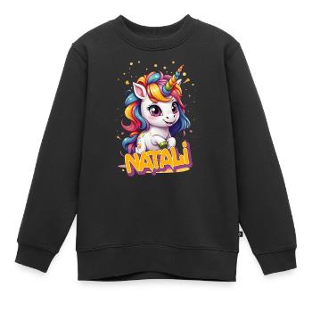 NATALI - Schöner Mädchen Name mit süßem Einhorn - Kinder Premium Organic Sweatshirt - Schwarz - Vorne - AI Model Kid Female (0cm)