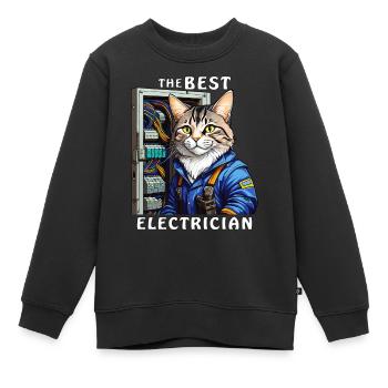 ELEKTRIKER KATZE THE BEST ELECTRICIAN - Kinder Premium Organic Sweatshirt - Schwarz - Vorne - AI Model Kid Female (0cm)