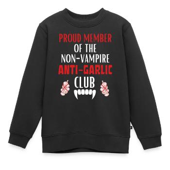 Stolzes Mitglied des Non-Vampire Anti Garlic Club - Kinder Premium Organic Sweatshirt - Schwarz - Vorne - AI Model Kid Female (0cm)