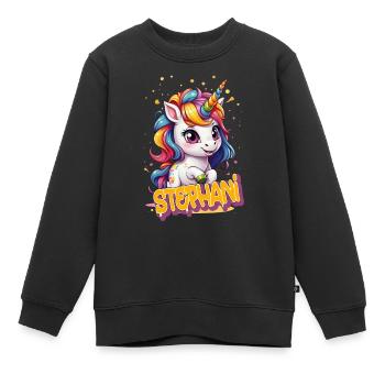 STEPHANI - Beautiful girl name with cute unicorn - Kids Premium Organic Sweatshirt - black - Front - AI Model Kid Female (0cm)