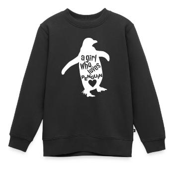 Une fille qui aime le pingouin - Sweat Premium enfant bio - noir - Devant - AI Model Kid Female (0cm)