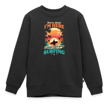 Surfer Luck Ich bin hier surfen gegangen - Kinder Premium Organic Sweatshirt - Schwarz - Vorne - AI Model Kid Female (0cm)