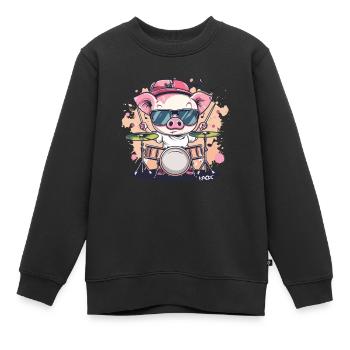Rockmusik und ein lustiges Schlagzeuger-Schwein - Kinder Premium Organic Sweatshirt - Schwarz - Vorne - AI Model Kid Female (0cm)