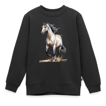 Aquarell Pferd fängt den Wind ein - Kinder Premium Organic Sweatshirt - Schwarz - Vorne - AI Model Kid Female (0cm)