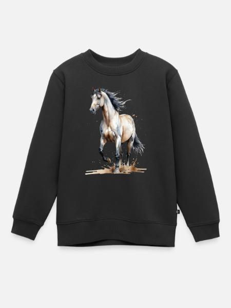 Aquarell Pferd fängt den Wind ein - Kinder Premium Organic Sweatshirt - Schwarz