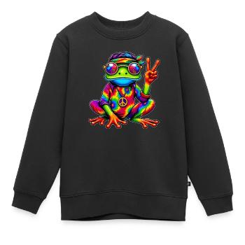 Fête des années 70, grenouille hippie, années 1970, 60 - Sweat Premium enfant bio - noir - Devant - AI Model Kid Female (0cm)