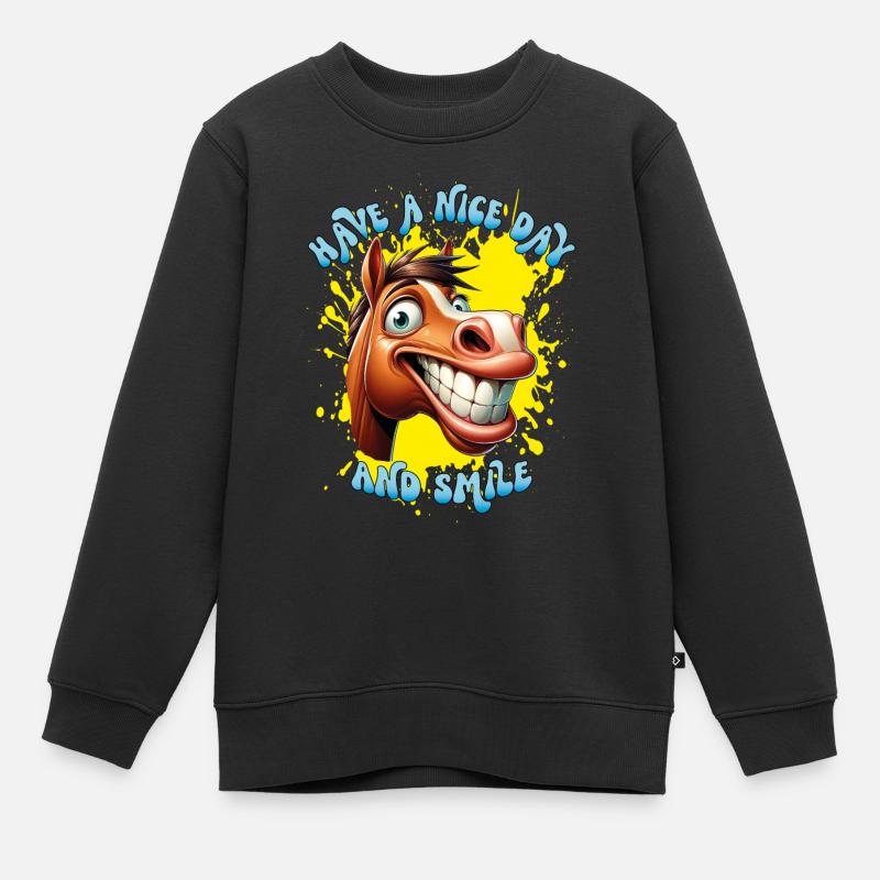 Cheval de dessin animé joyeux avec un grand sourire. - Sweat Premium enfant bio - noir