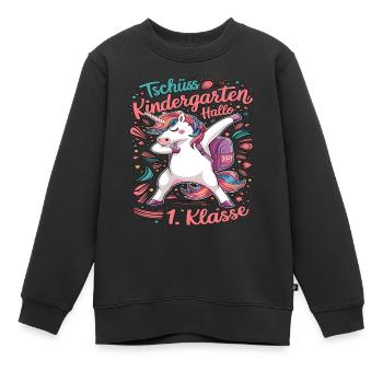 Tschüss Kindergarten Hallo 1.KLasse 2024 - Kinder Premium Organic Sweatshirt - Schwarz - Vorne - AI Model Kid Female (0cm)