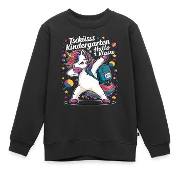 Tschüss Kindergarten Hallo 1.KLasse 2024 - Kinder Premium Organic Sweatshirt - Schwarz - Vorne - AI Model Kid Female (0cm)