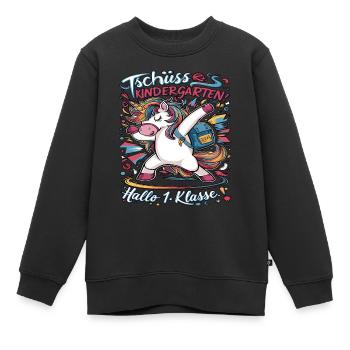 Tschüss Kindergarten Hallo 1.KLasse 2024 - Kinder Premium Organic Sweatshirt - Schwarz - Vorne - AI Model Kid Female (0cm)