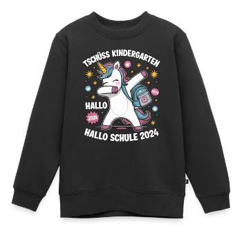 Tschüss Kindergarten Hallo Schule 2024 Einhorn - Kinder Premium Organic Sweatshirt - Schwarz - Vorne - AI Model Kid Female (0cm)
