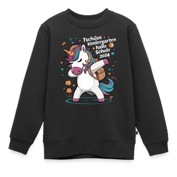 Tschüss Kindergarten Hallo Schule 2024 Einhorn - Kinder Premium Organic Sweatshirt - Schwarz - Vorne - AI Model Kid Female (0cm)