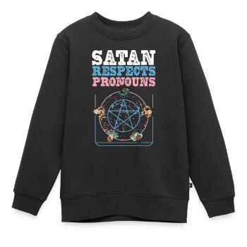 Satan respecte les pronoms Pentagramme satanique - Sweat Premium enfant bio - noir - Devant - AI Model Kid Female (0cm)