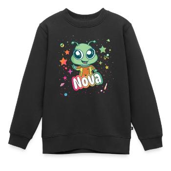 NOVA - Beautiful Girl Name with Cute Alien - Kids Premium Organic Sweatshirt - black - Front - AI Model Kid Female (0cm)