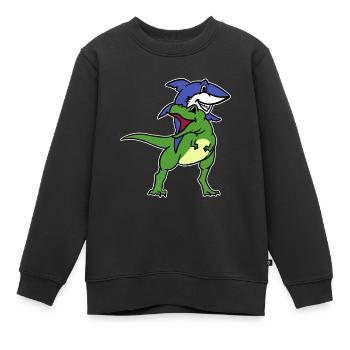 Lustige Hai Reiten T-Rex Dinosaurier Grafik Neuheit - Kinder Premium Organic Sweatshirt - Schwarz - Vorne - AI Model Kid Female (0cm)