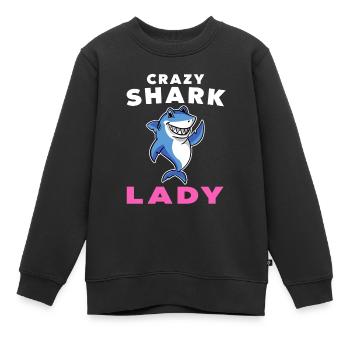 Verrückte Hai-Dame mit süßer lächelnder Hai-Neuheit - Kinder Premium Organic Sweatshirt - Schwarz - Vorne - AI Model Kid Female (0cm)