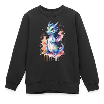 Kawaii Aquarell Drache - Niedliche Fantasy Kunst - Kinder Premium Organic Sweatshirt - Schwarz - Vorne - AI Model Kid Female (0cm)