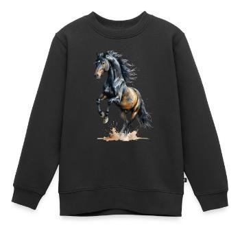 Majestueux étalon noir aquarelle - Sweat Premium enfant bio - noir - Devant - AI Model Kid Female (0cm)