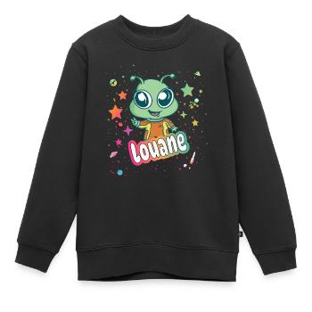 LOUANE - Beau nom de fille avec extraterrestre mignon - Sweat Premium enfant bio - noir - Devant - AI Model Kid Female (0cm)