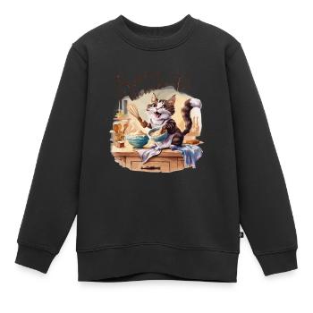 Liebenswerte Katze beim Backen - Kinder Premium Organic Sweatshirt - Schwarz - Vorne - AI Model Kid Female (0cm)