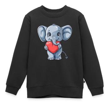 Cute Elephant Holding Heart Illustration for - Kinder Premium Organic Sweatshirt - Schwarz - Vorne - AI Model Kid Female (0cm)