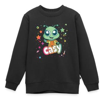 CASY - Beau nom de fille avec extraterrestre mignon - Sweat Premium enfant bio - noir - Devant - AI Model Kid Female (0cm)