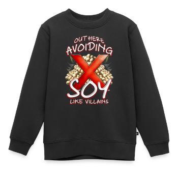 Sojaallergie ici : éviter le soja - Sweat Premium enfant bio - noir - Devant - AI Model Kid Female (0cm)