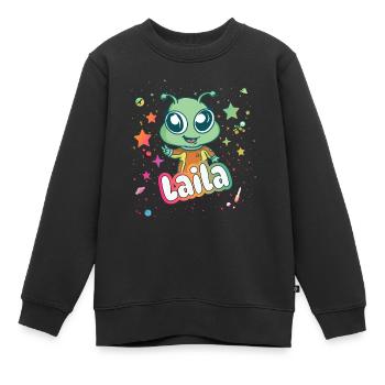 LAILA - Beau nom de fille avec un extraterrestre mignon - Sweat Premium enfant bio - noir - Devant - AI Model Kid Female (0cm)