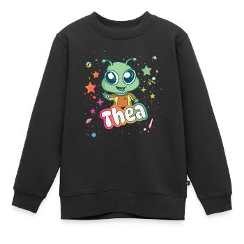 THEA - Schöner Mädchen Name mit süßem Alien - Kinder Premium Organic Sweatshirt - Schwarz - Vorne - AI Model Kid Female (0cm)