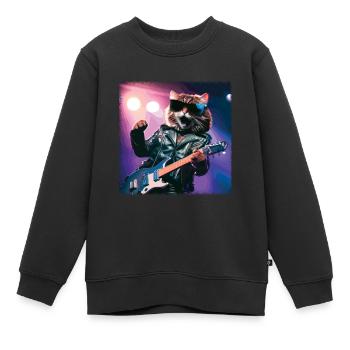 Lustige Katze Spielt Gitarreninstrumente Niedliches Konzert - Kinder Premium Organic Sweatshirt - Schwarz - Vorne - AI Model Kid Female (0cm)