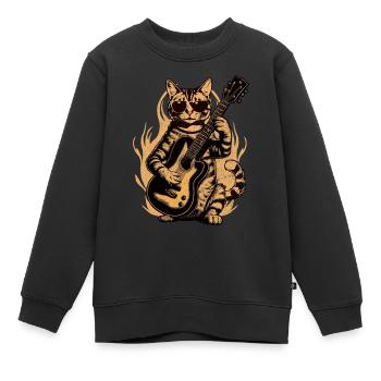 Metal Cat Spielt Akustikgitarre Rock Niedlich - Kinder Premium Organic Sweatshirt - Schwarz - Vorne - AI Model Kid Female (0cm)