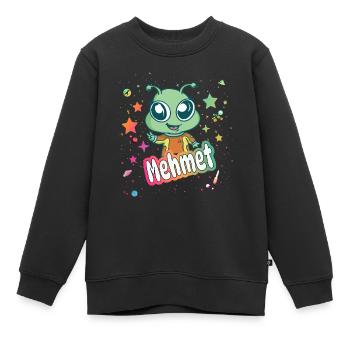 MEHMET - Schöner Junge Name mit süßem Alien - Kinder Premium Organic Sweatshirt - Schwarz - Vorne - AI Model Kid Female (0cm)