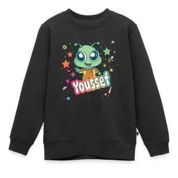 YOUSSEF - Beau nom de garçon avec un extraterrestre mignon - Sweat Premium enfant bio - noir - Devant - AI Model Kid Female (0cm)