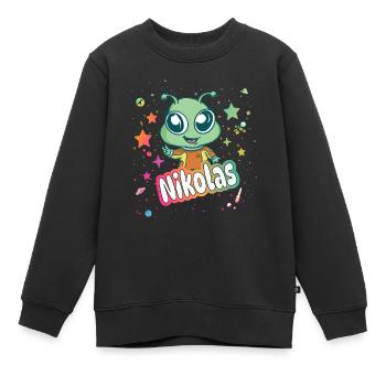 NIKOLAS - Schöner Junge Name mit süßem Alien - Kinder Premium Organic Sweatshirt - Schwarz - Vorne - AI Model Kid Female (0cm)