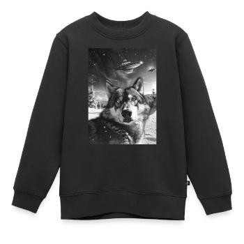 OVNI Selfie Loup - Sweat Premium enfant bio - noir - Devant - AI Model Kid Female (0cm)