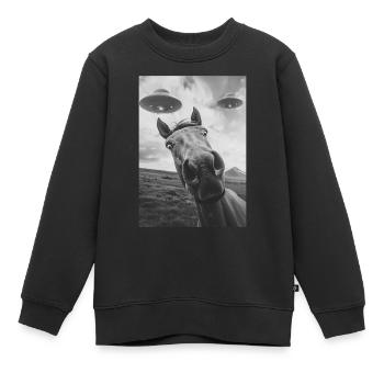 Cheval selfie OVNI - Sweat Premium enfant bio - noir - Devant - AI Model Kid Female (0cm)