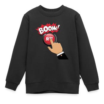 DRUCKKNÖPFE, BOOM - Kinder Premium Organic Sweatshirt - Schwarz - Vorne - AI Model Kid Female (0cm)