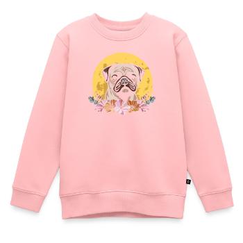 Mops Hund Wilde Blumen Floral Moon - Kinder Premium Organic Sweatshirt - Rosa - Vorne - AI Model Kid Female (0cm)