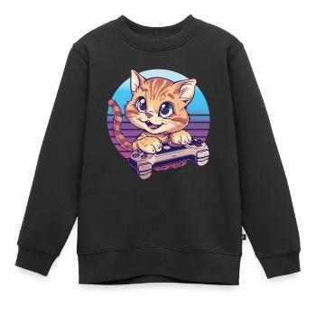 Cat gaming retro background - Kids Premium Organic Sweatshirt - black - Front - AI Model Kid Female (0cm)