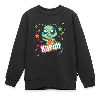 KARIM - Beautiful boy name with cute alien - Kids Premium Organic Sweatshirt - black - Front - AI Model Kid Female (0cm)
