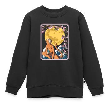 Monkey Japan Cherry Blossom Moon - Kids Premium Organic Sweatshirt - black - Front - AI Model Kid Female (0cm)
