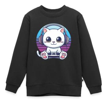 Cat gaming retro background - Kids Premium Organic Sweatshirt - black - Front - AI Model Kid Female (0cm)