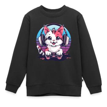 Cat gaming retro background - Kids Premium Organic Sweatshirt - black - Front - AI Model Kid Female (0cm)