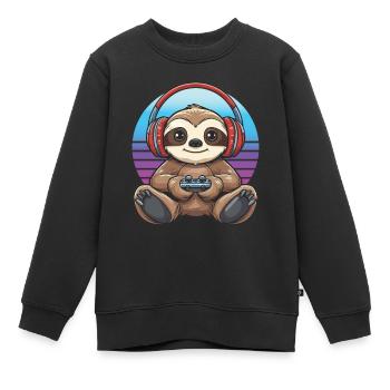 Faultier gaming Retro - Kinder Premium Organic Sweatshirt - Schwarz - Vorne - AI Model Kid Female (0cm)