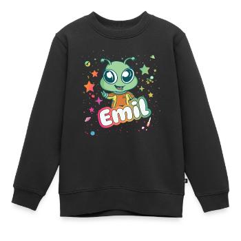 EMIL - Beautiful boy name with cute alien - Kids Premium Organic Sweatshirt - black - Front - AI Model Kid Female (0cm)