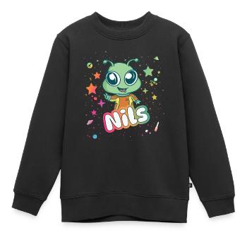 NILS - Beautiful boy name with cute alien - Kids Premium Organic Sweatshirt - black - Front - AI Model Kid Female (0cm)