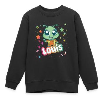 LOUIS - Beau nom de garçon avec extraterrestre mignon - Sweat Premium enfant bio - noir - Devant - AI Model Kid Female (0cm)